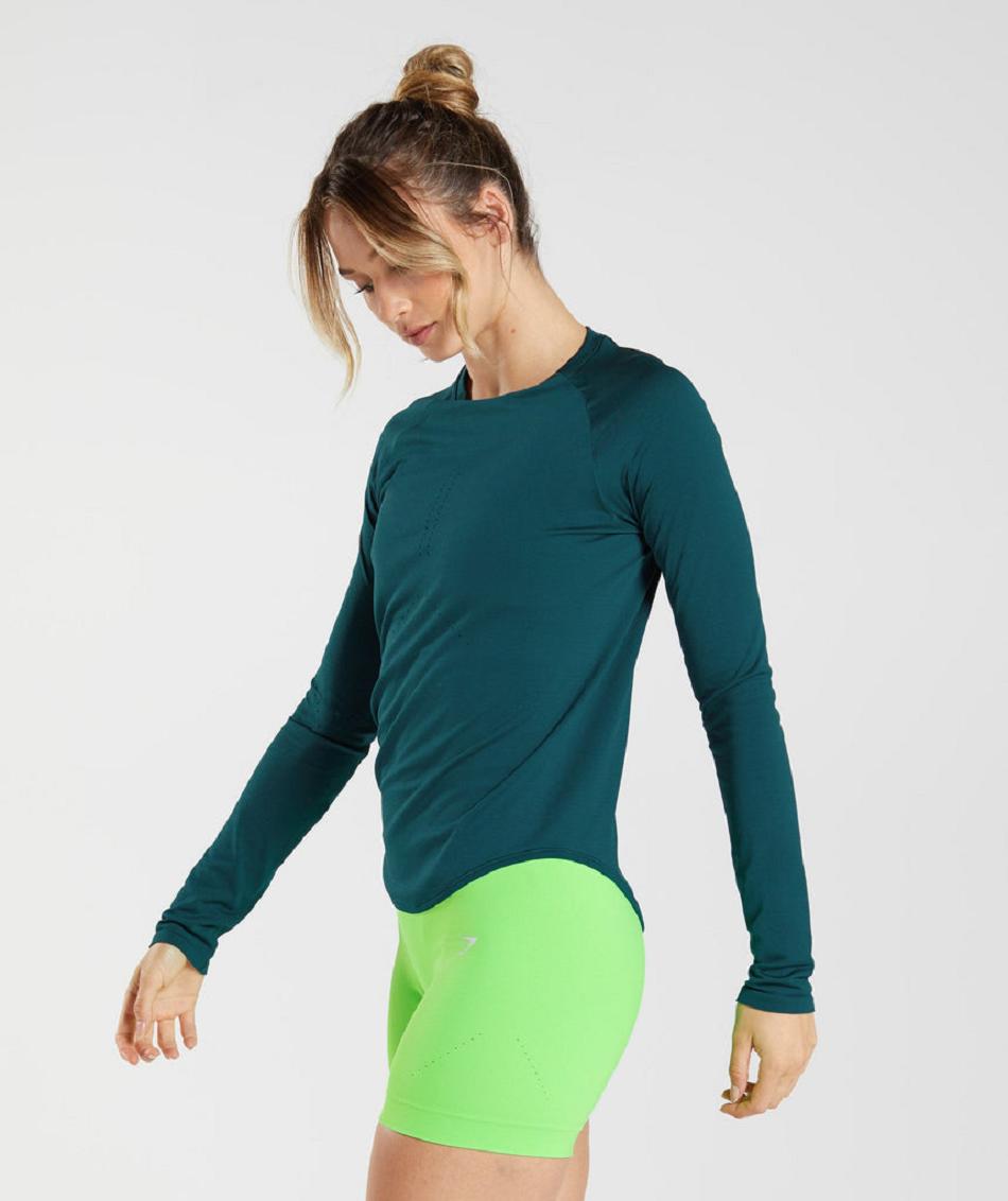 Gymshark Sweat Seamless Ženske Dugi Rukav Tirkizne | HR 3528DFM